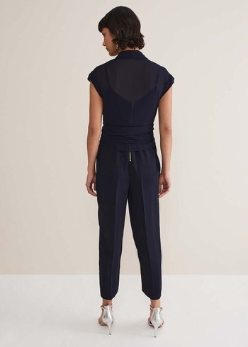 Phase Eight Leonora Chiffon Overlay Jumpsuit Navy Australia | FI5307289